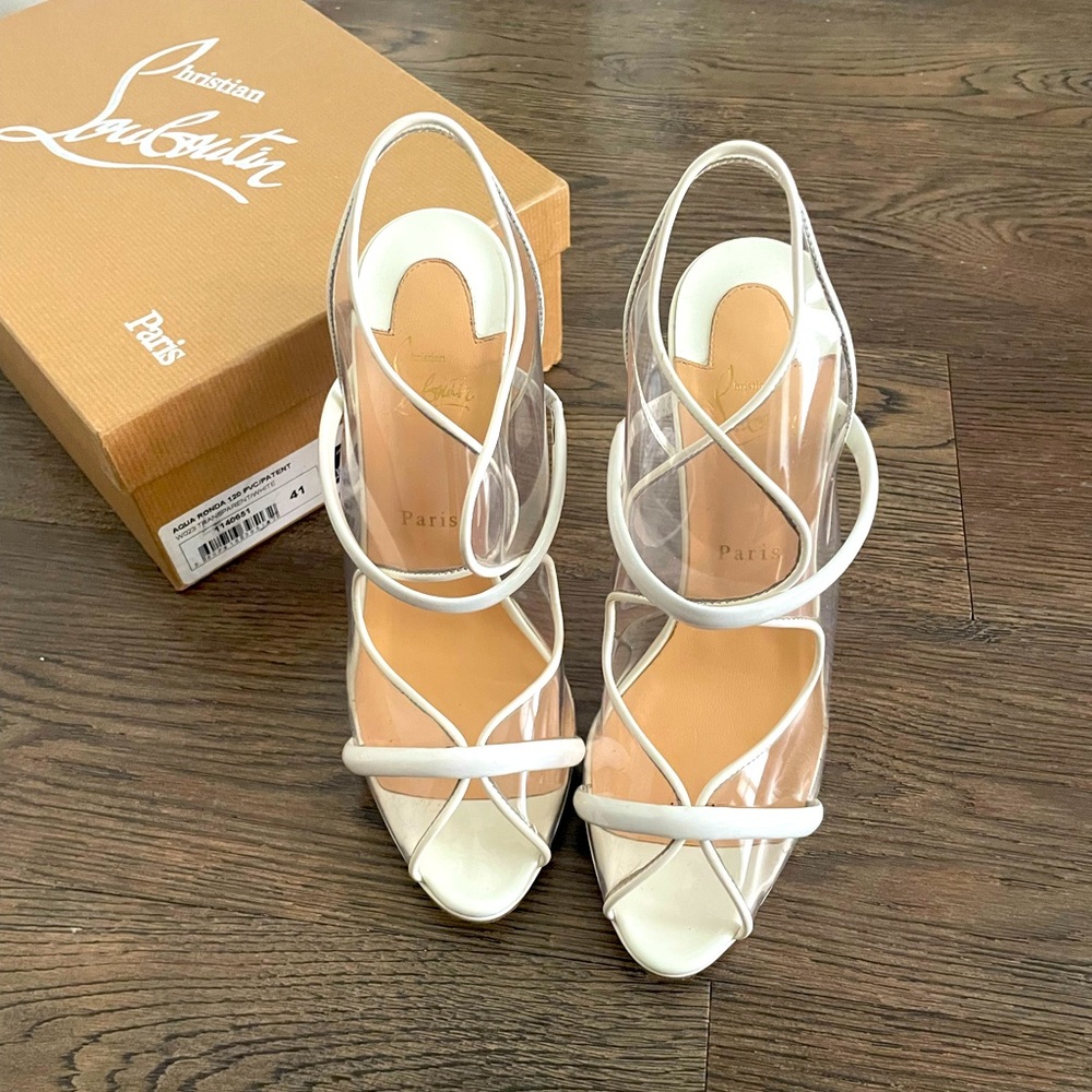 Christian Louboutin Aqua Ronda 120 Patent Slingback Heels Size 41